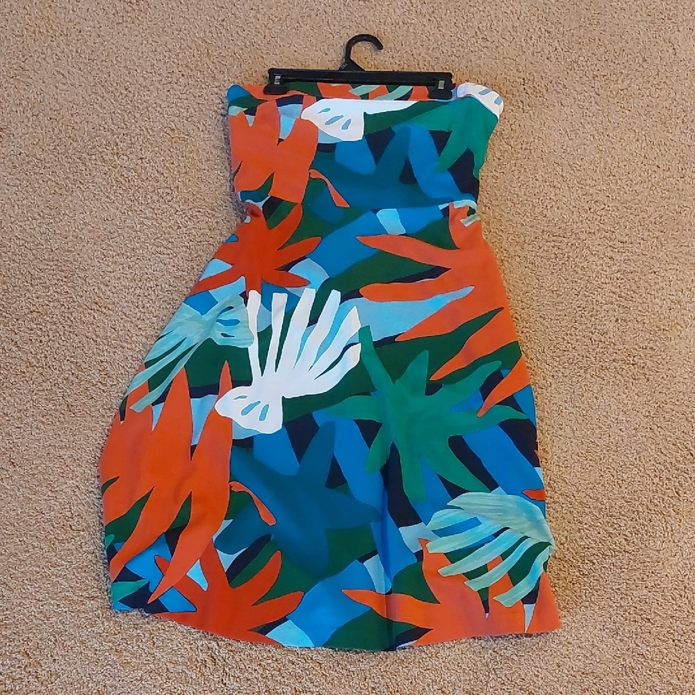 Ann Taylor Strapless Dress - Multicolor Leaf Print